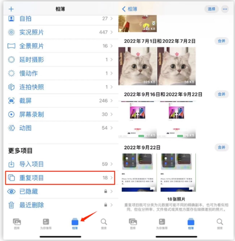 朔城苹果手机维修分享iOS 16 中相册重复项目功能使用方法 